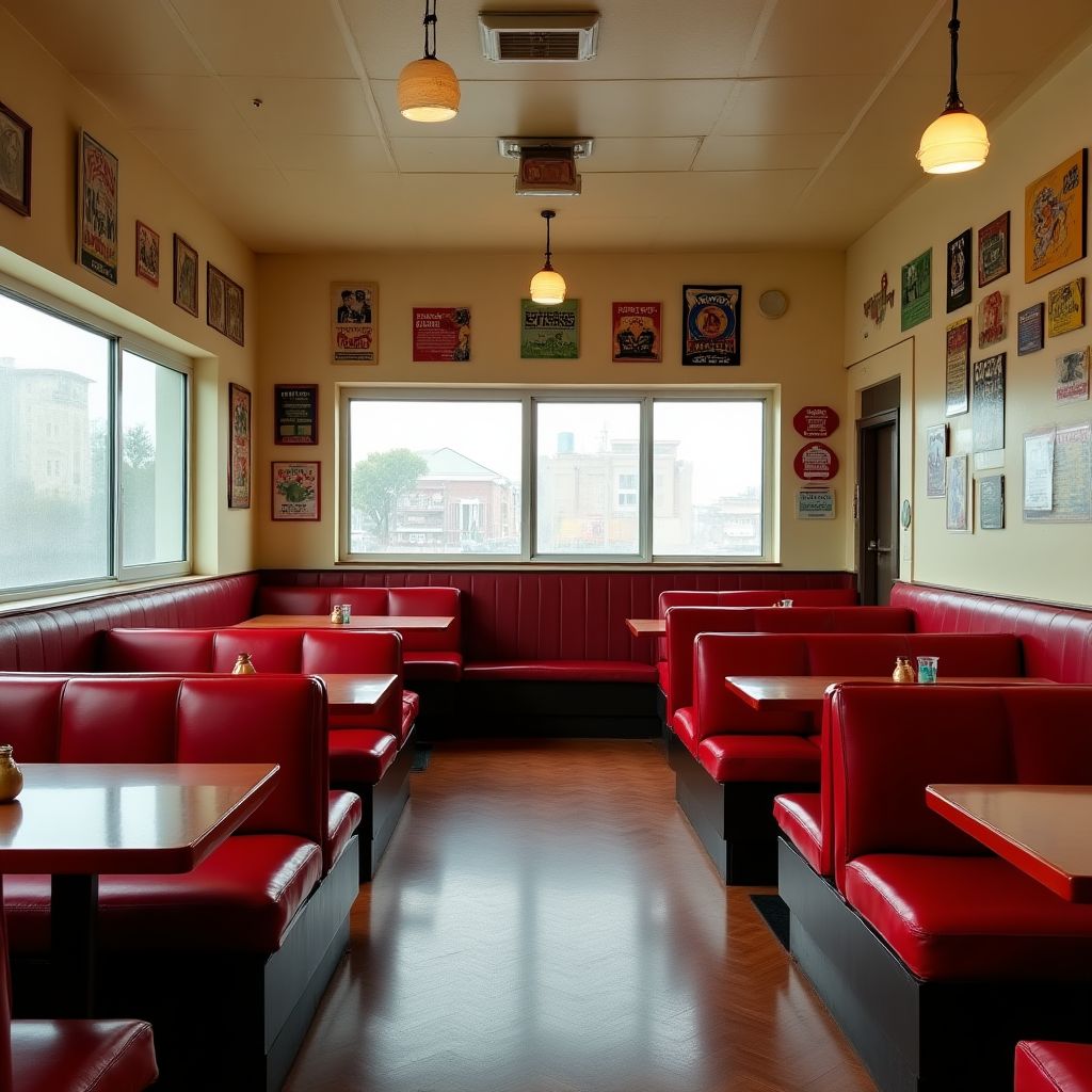 Interior de cafetería estilo años 60